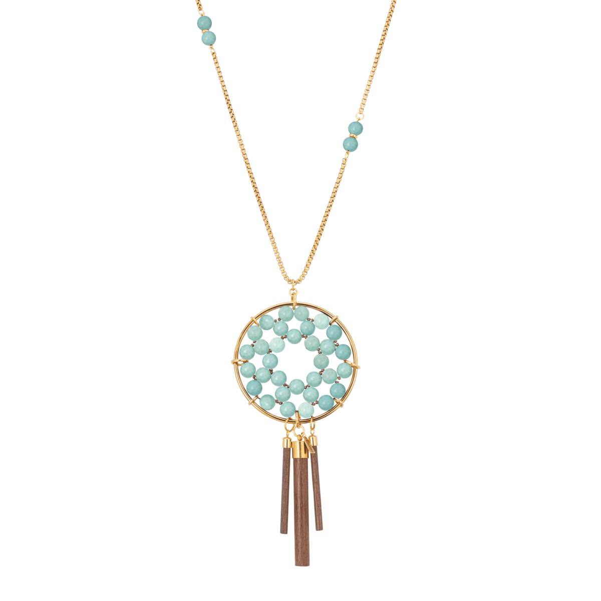 IDAIRA NECKLACE WITH MANZONIA WOOD AND LARIMAR