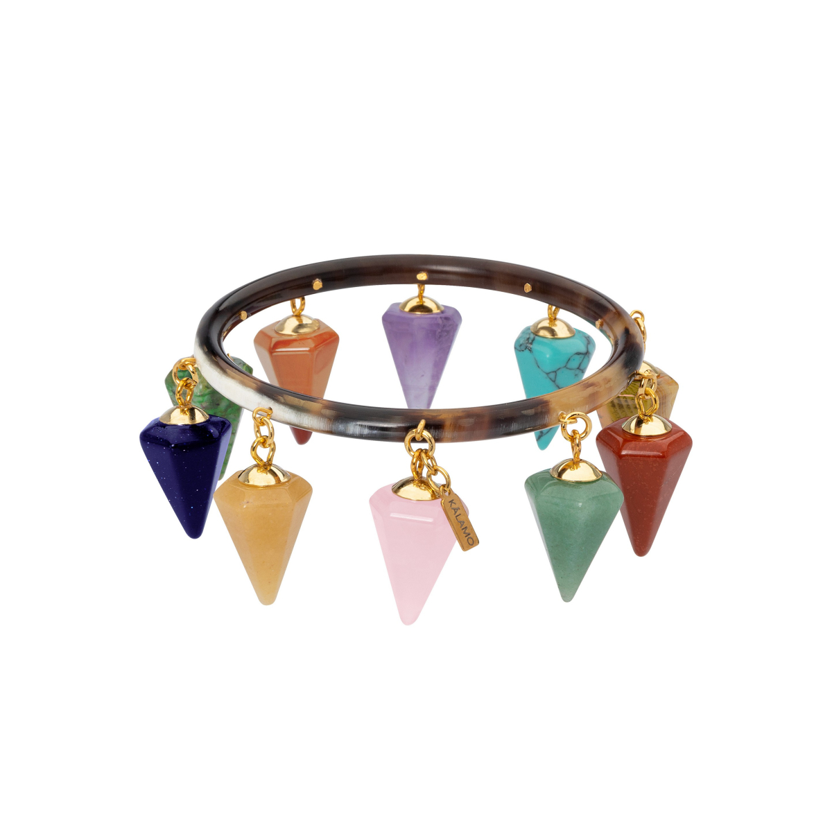 PULSERA SOFIA DE CUERNO CON PIRAMIDES DE PIEDRAS SEMIPRECIOSAS