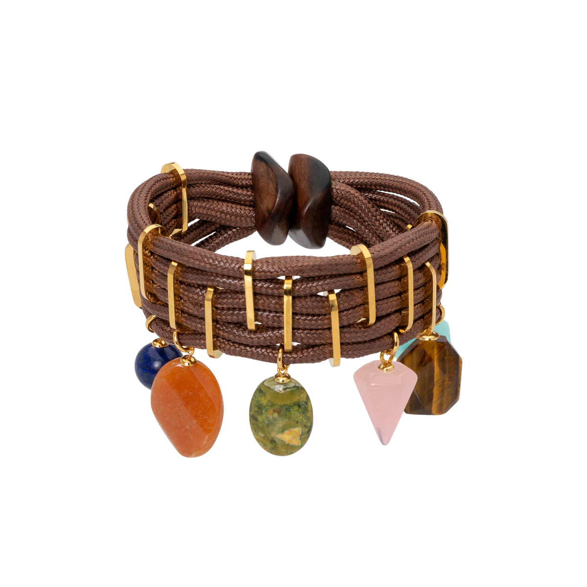 AVA CORD BRACELET  WITH EIGHT PENDANTS BROWN
