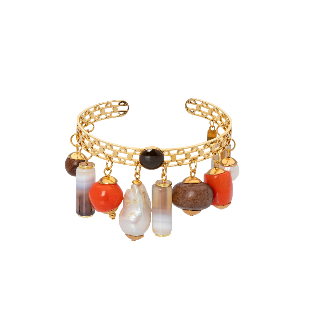 BEL AGATE CORAL AND FRESH WATER PEARLS CUFF
